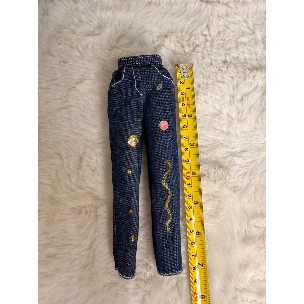 90's Genuine Barbie Red Glitter Sweater and Denim Jeans Doll Clothes Outfit Set